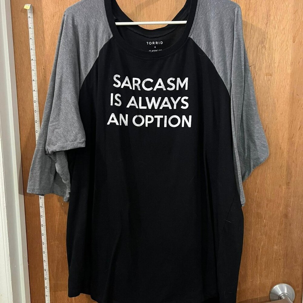 4X Size 4(4X) - Torrid - Black and Gray Novelty Baseball T-Shirt